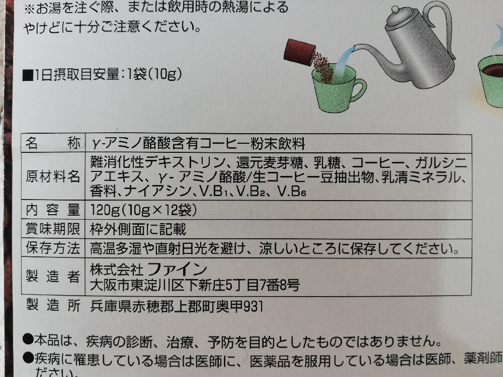パッケージ裏面の成分表